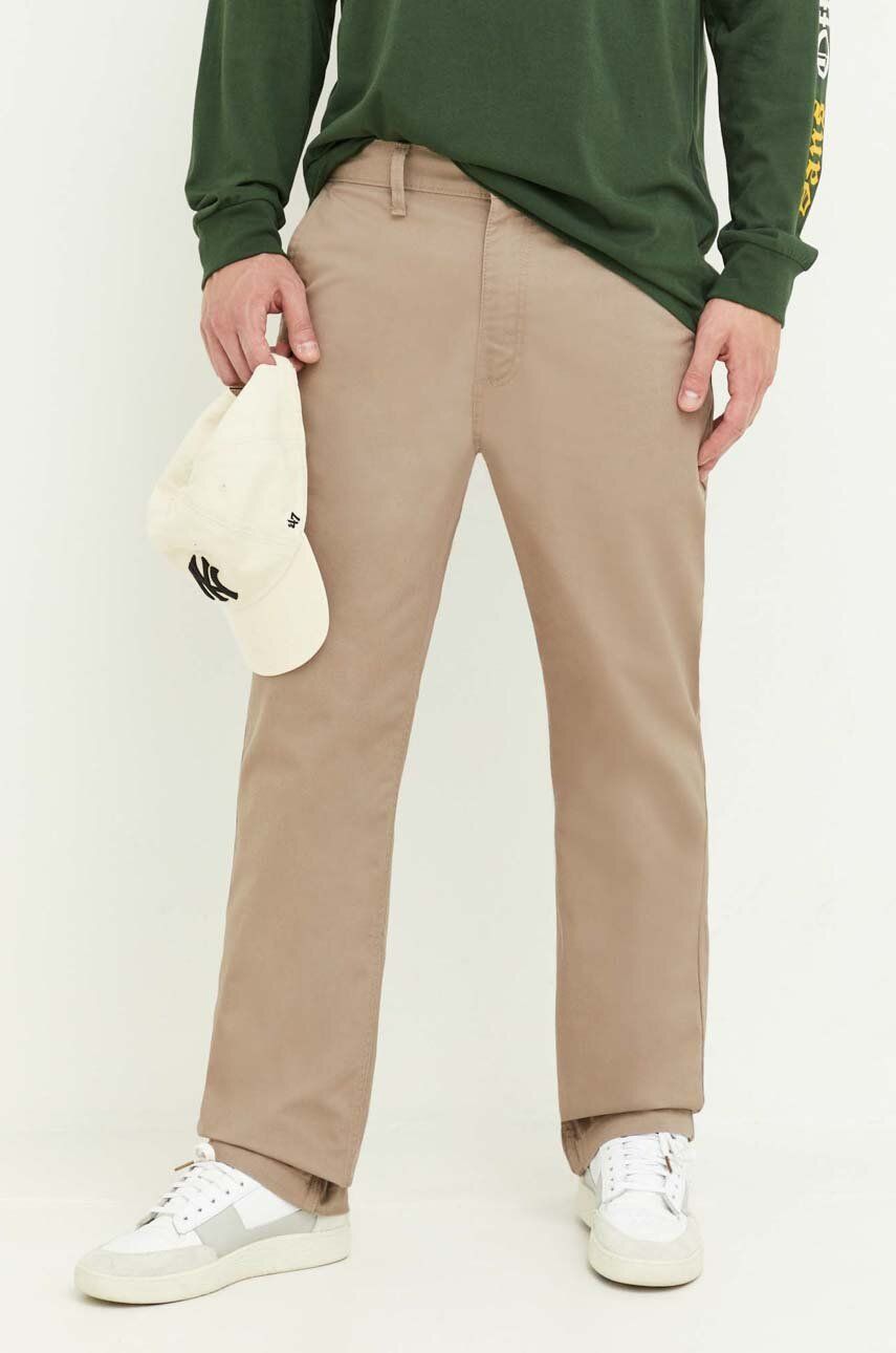 Kalhoty Vans pánské, béžová barva, ve střihu chinos - béžová -  Hlavní materiál: 64 % Polyester