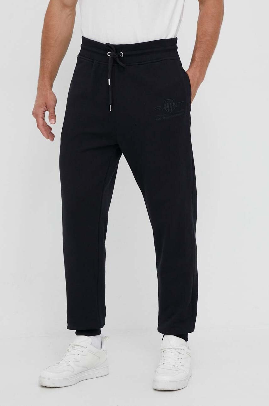 Gant Pantaloni De Trening Din Bumbac Culoarea Negru, Neted