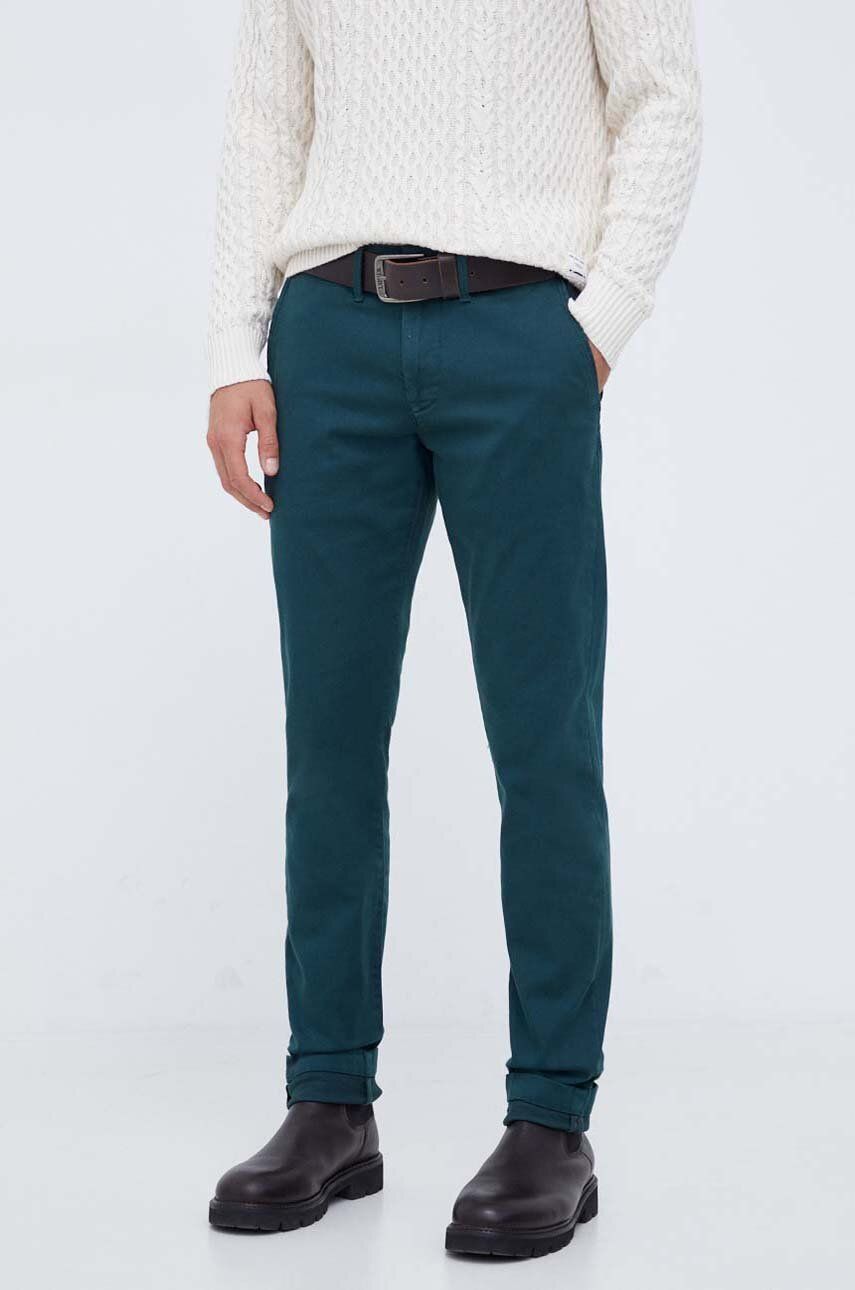 Kalhoty Pepe Jeans pánské, zelená barva, ve střihu chinos