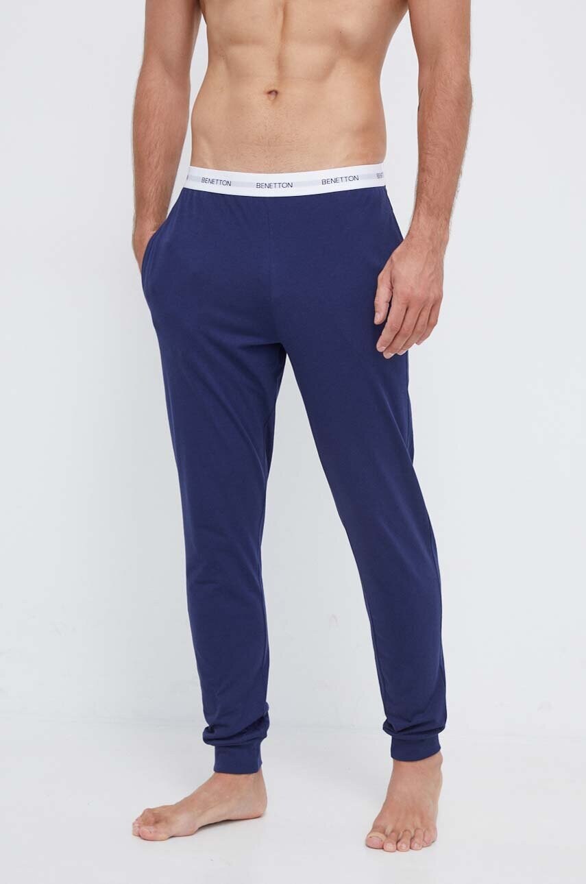 United Colors of Benetton pantaloni lounge din bumbac culoarea albastru marin, neted