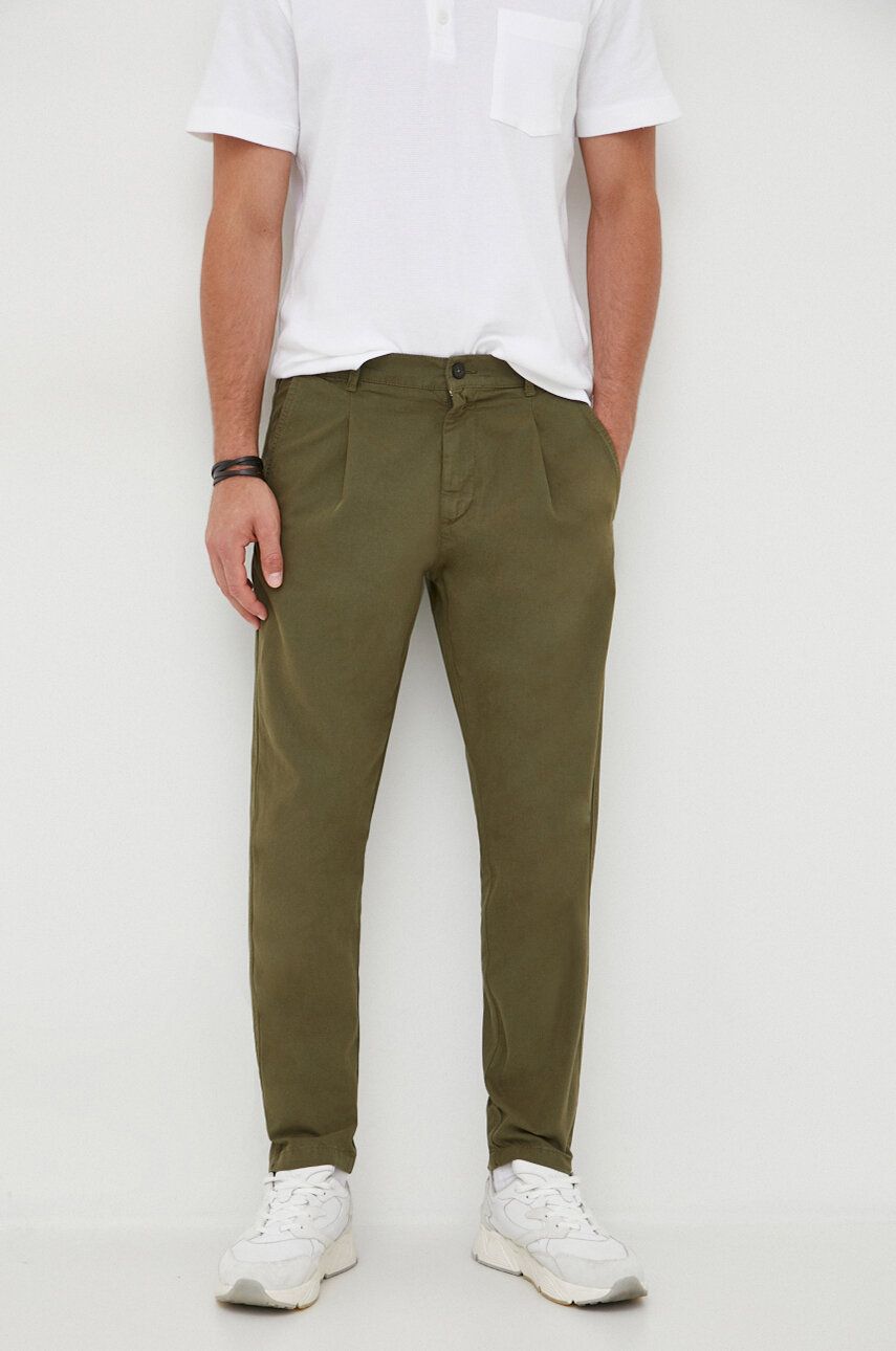 Bavlněné kalhoty United Colors of Benetton zelená barva, jednoduché - zelená - 100 % Bavlna