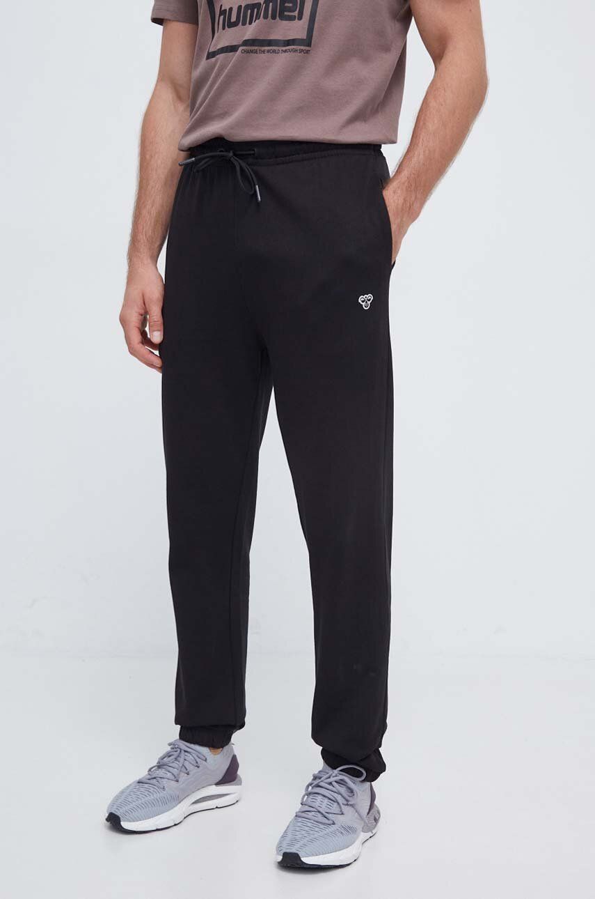 Hummel pantaloni de trening din bumbac culoarea negru, neted