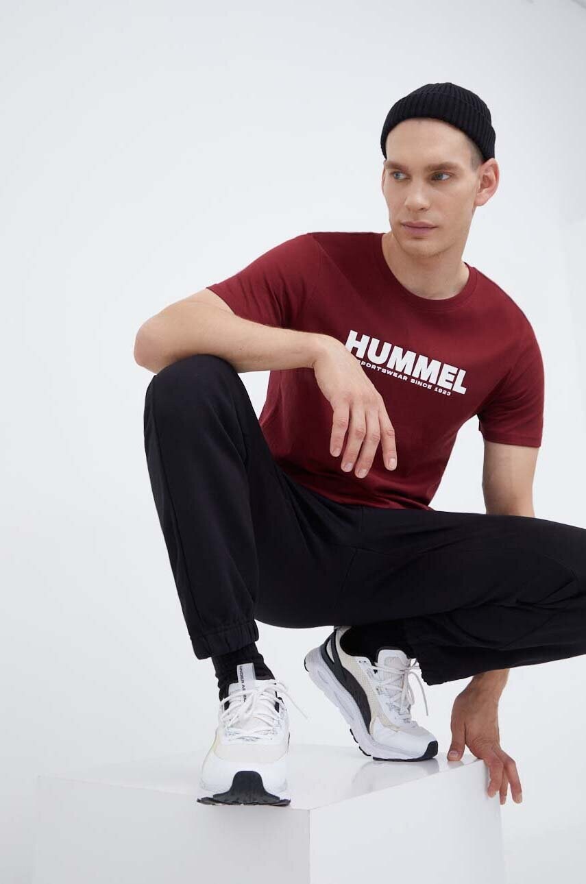 Hummel pantaloni de trening din bumbac culoarea negru, neted