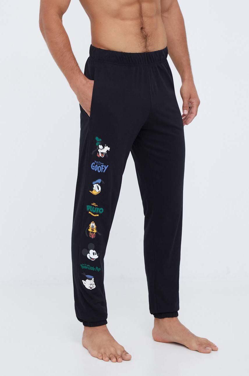 Bavlněné kalhoty United Colors of Benetton x Disney černá barva, s potiskem - černá - 100 % Bavlna