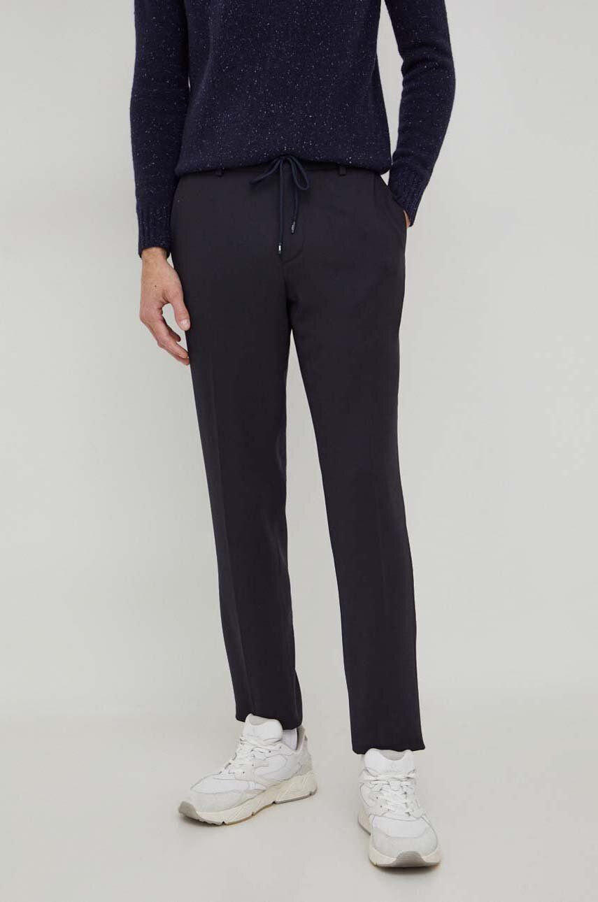 Vlněné kalhoty Michael Kors tmavomodrá barva, jednoduché - námořnická modř - Hlavní materiál: 60 % V