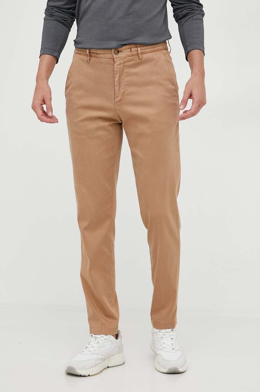 BOSS pantaloni barbati, culoarea bej, cu fason chinos