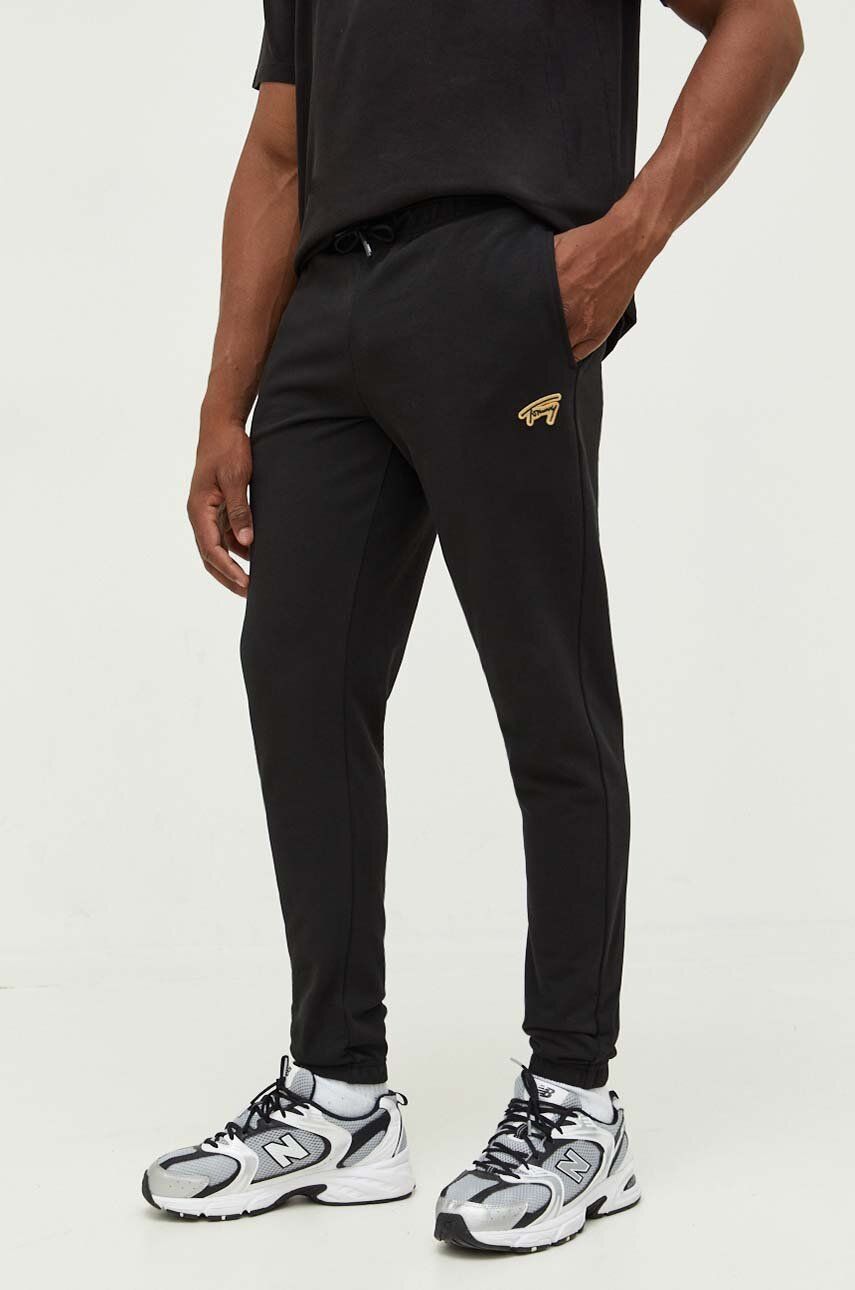 Tepláky Tommy Jeans černá barva, melanžové - černá -  87 % Bavlna