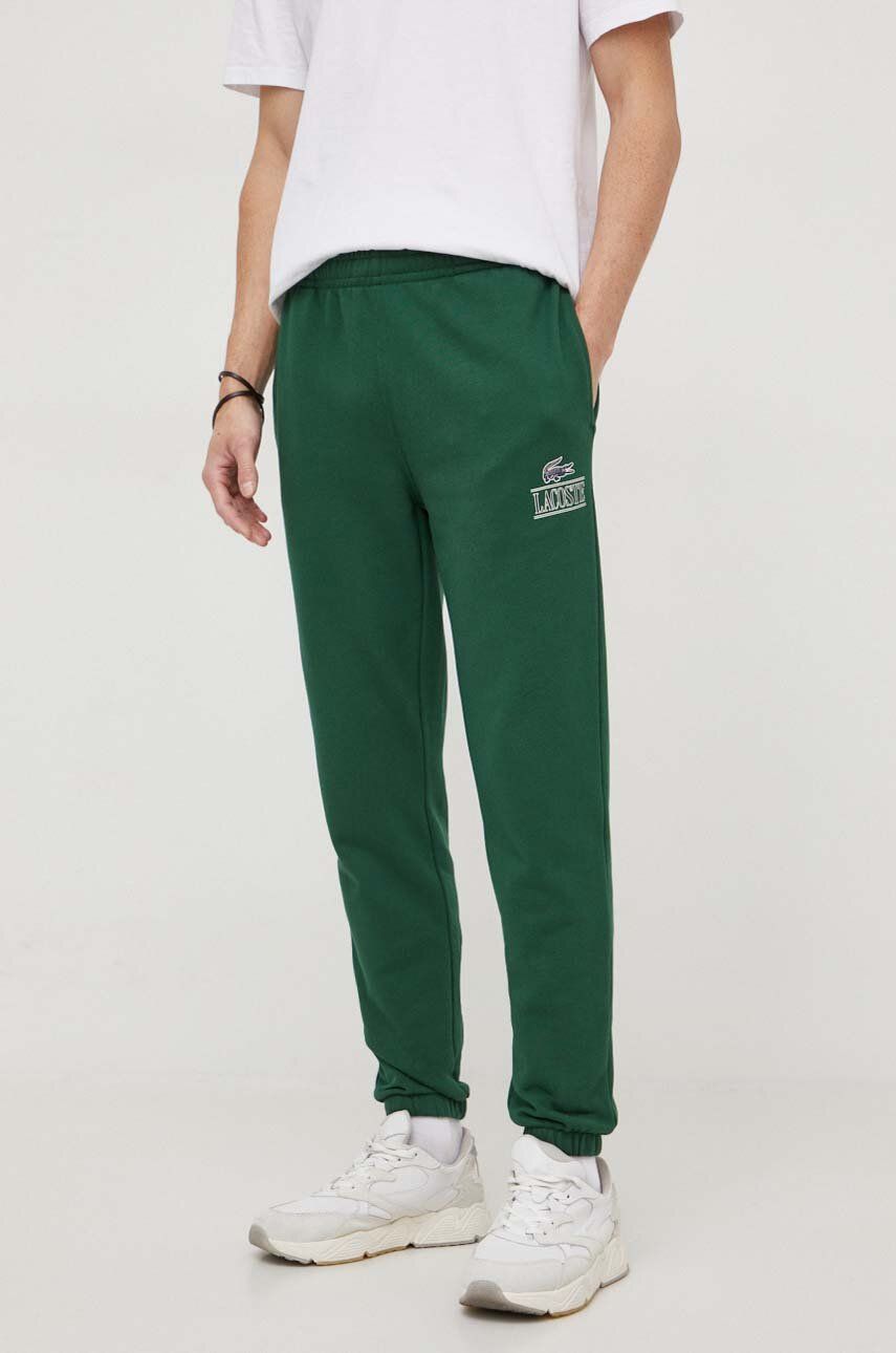 Lacoste pantaloni de trening din bumbac culoarea verde, cu imprimeu