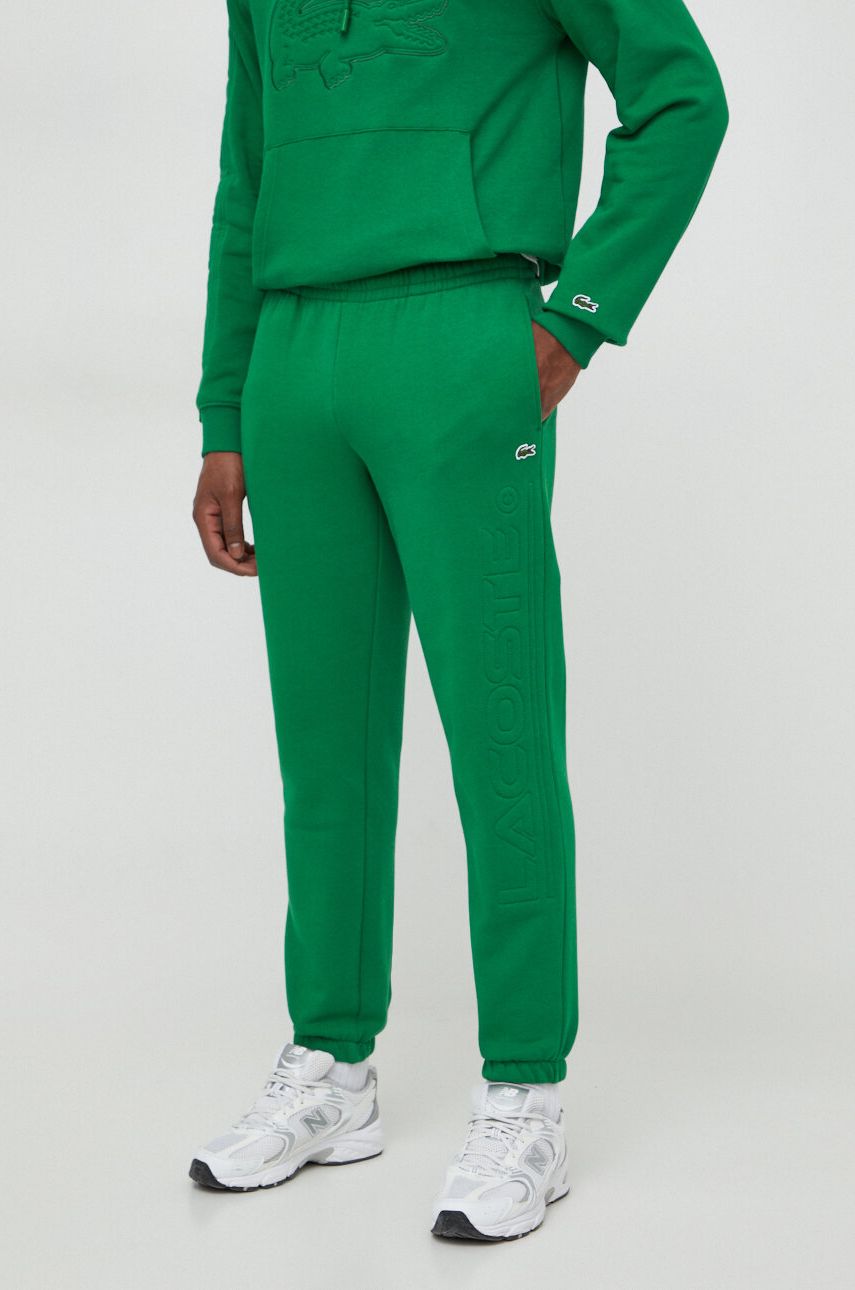 Tepláky Lacoste zelená barva, s aplikací - zelená - Hlavní materiál: 83 % Bavlna