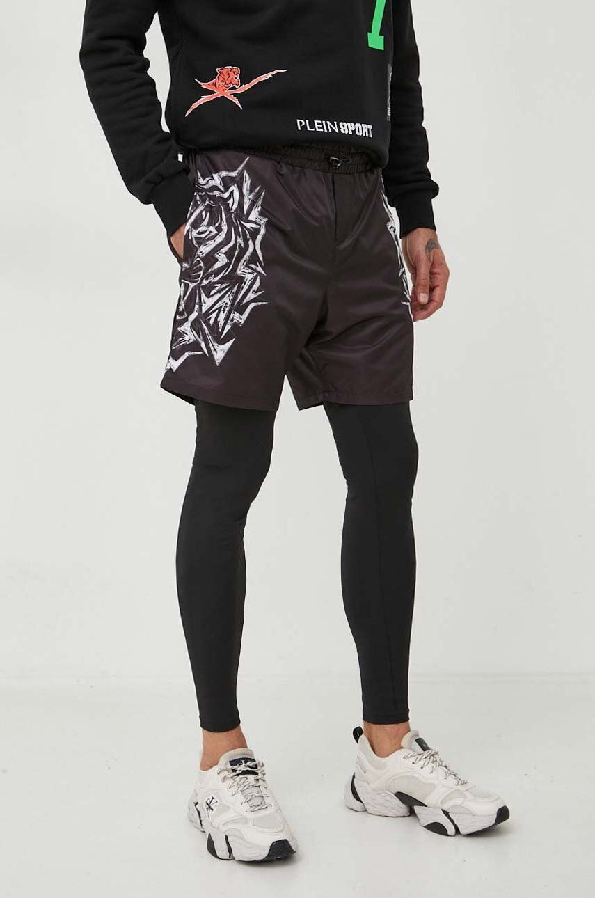 E-shop Kalhoty PLEIN SPORT pánské, černá barva, vzorované