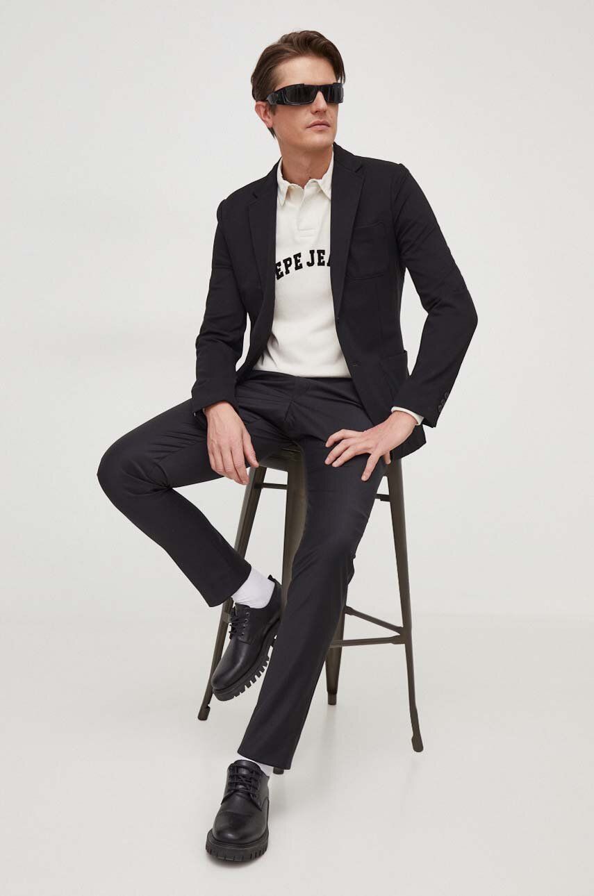 Karl Lagerfeld pantaloni de lana culoarea negru, drept answear.ro