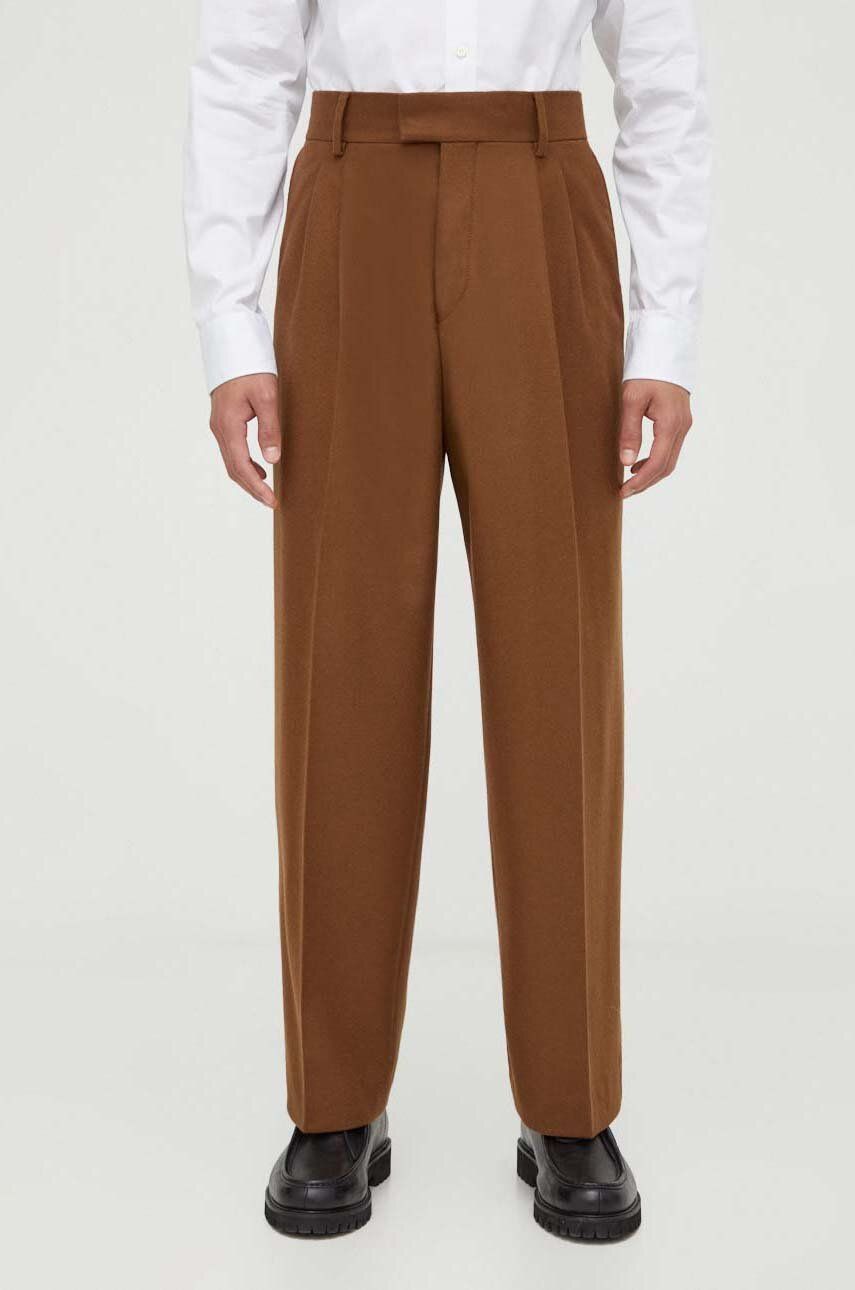 Tiger Of Sweden pantaloni de lana culoarea maro, drept