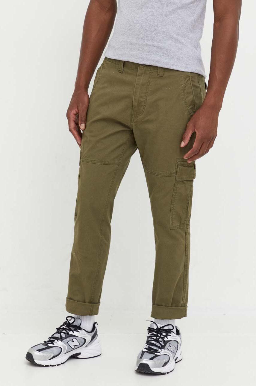 Kalhoty Superdry pánské, zelená barva, jednoduché - zelená - 98 % Bavlna
