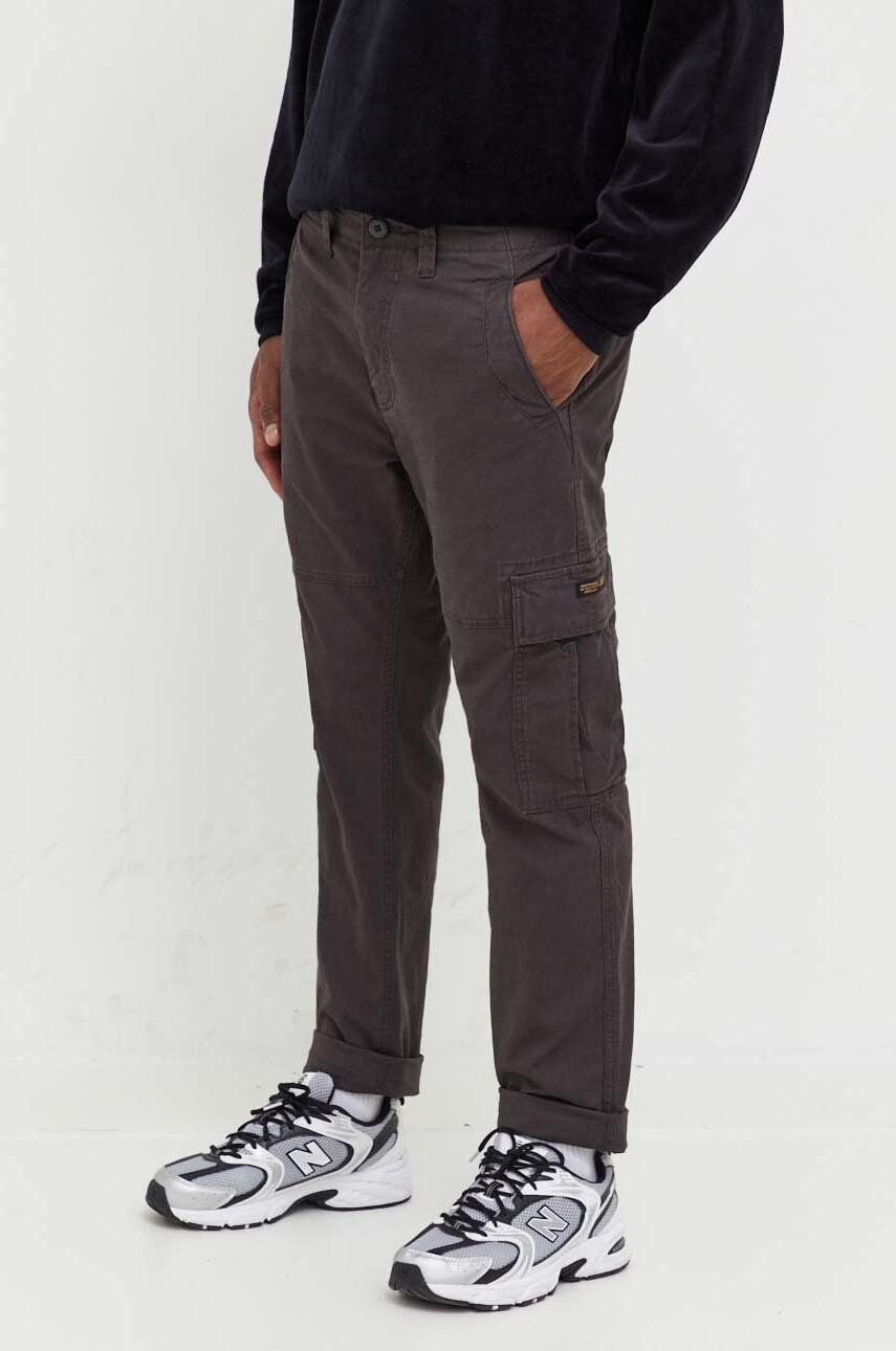 Kalhoty Superdry pánské, šedá barva, jednoduché - šedá - Hlavní materiál: 98 % Bavlna