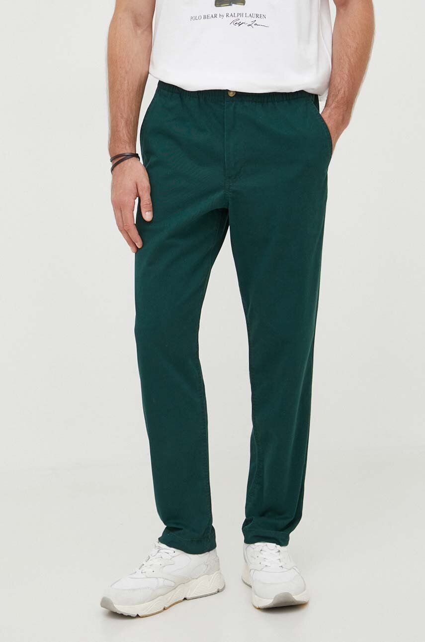 Kalhoty Polo Ralph Lauren pánské, zelená barva, jednoduché - zelená -  97 % Bavlna