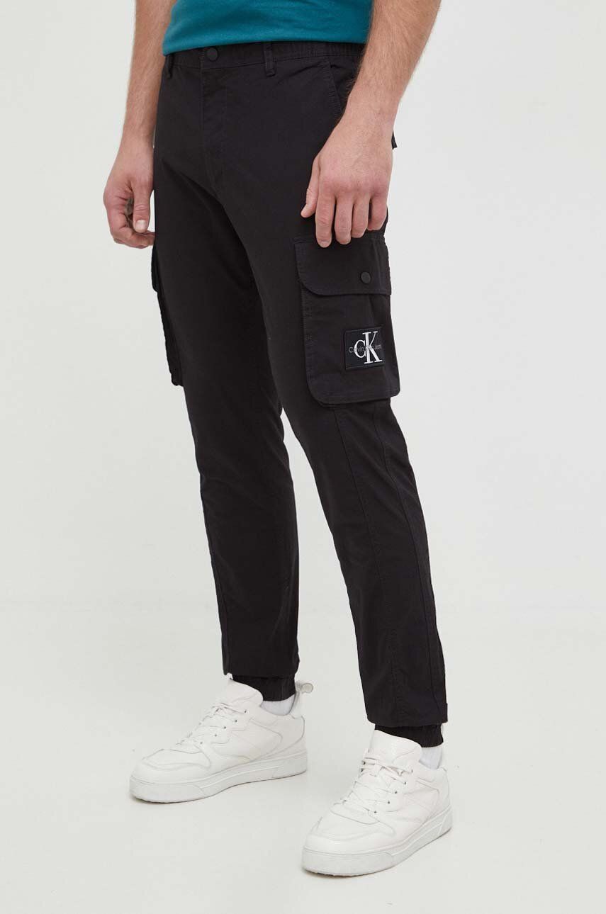 Kalhoty Calvin Klein Jeans pánské, černá barva, ve střihu cargo - černá - 98 % Bavlna