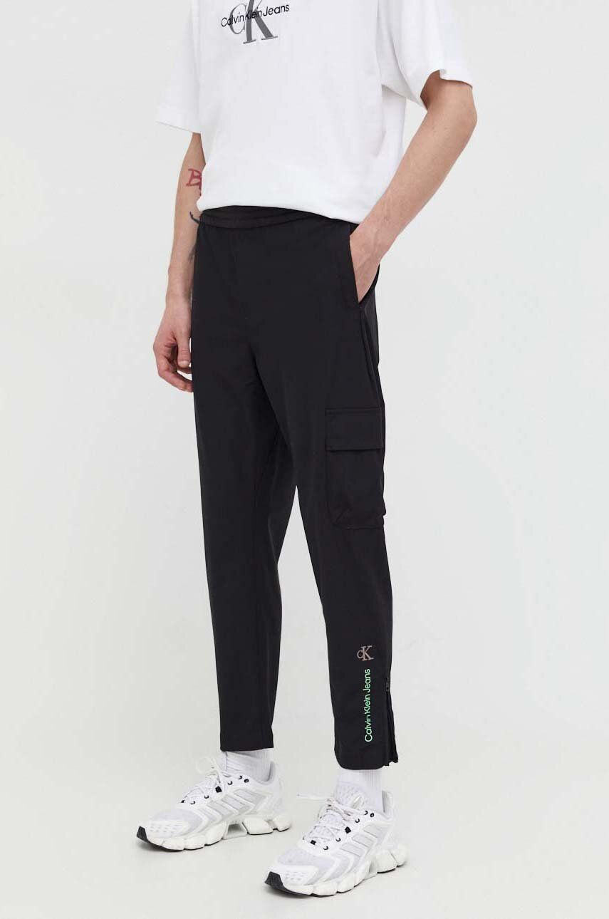 Levně Kalhoty Calvin Klein Jeans pánské, černá barva, přiléhavé