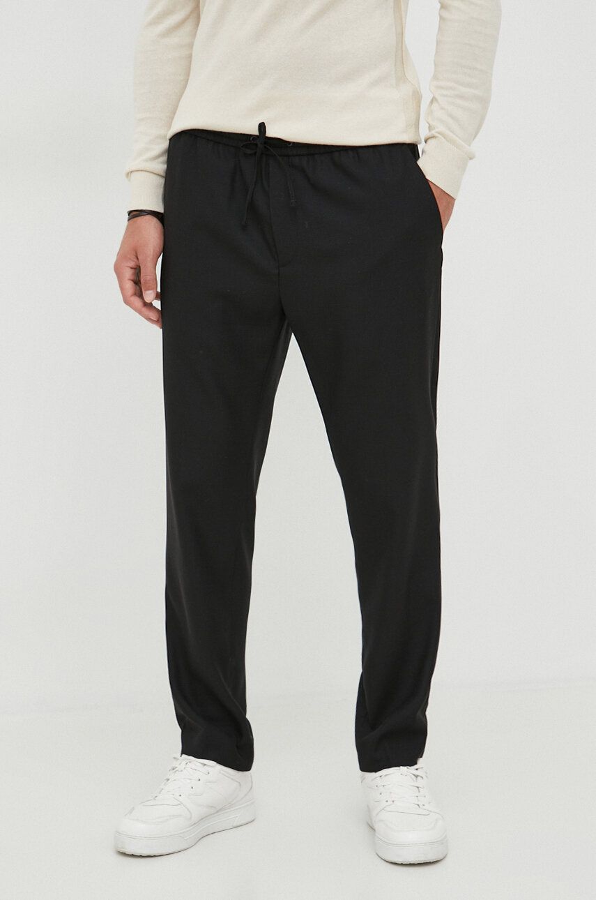 Vlnené nohavice Calvin Klein čierna farba, priliehavé