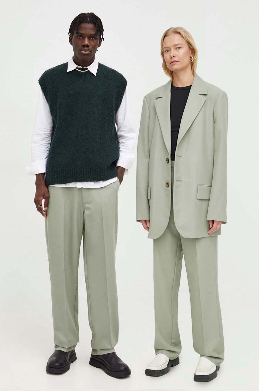 Kalhoty s příměsí vlny Won Hundred zelená barva, jednoduché - zelená - 55 % Recyklovaný polyester