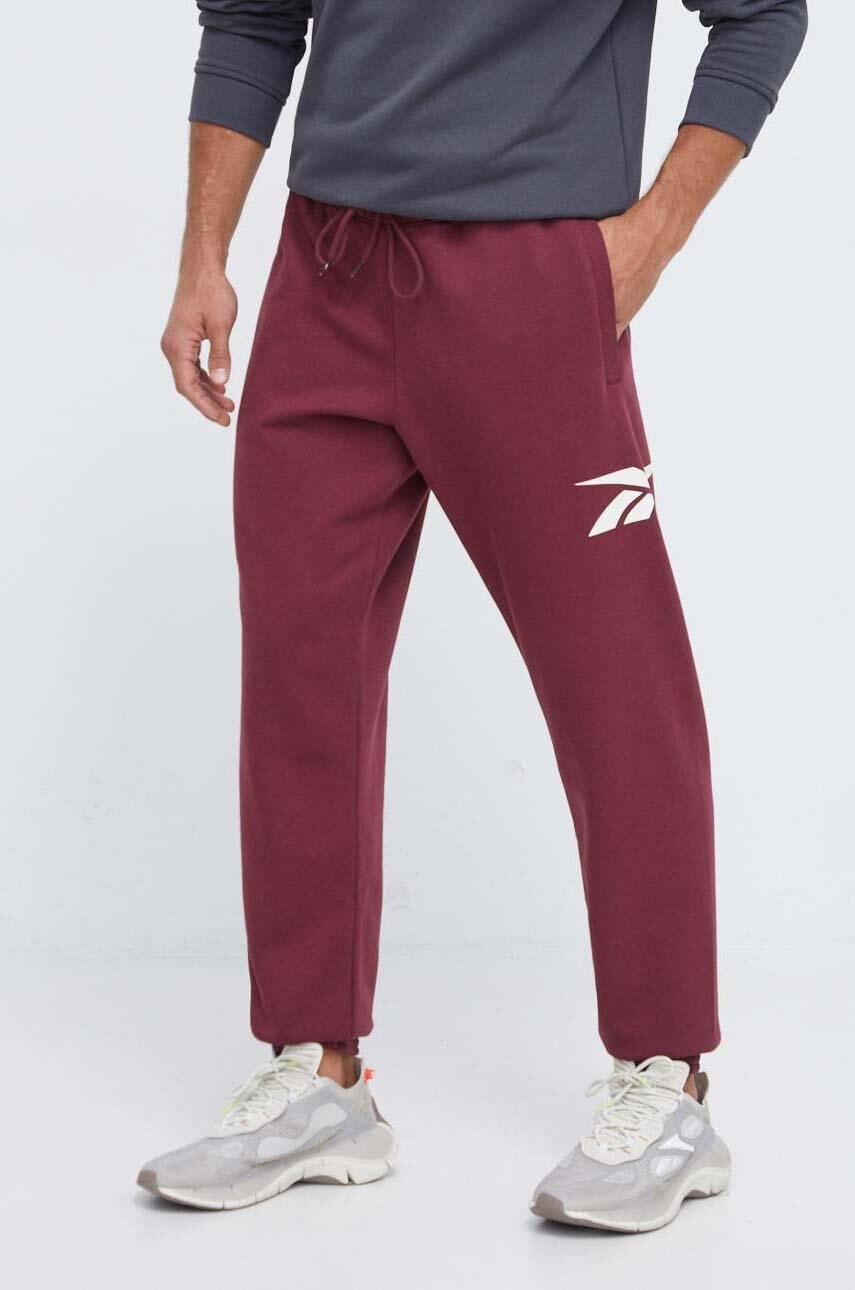 Reebok Classic pantaloni de trening culoarea bordo, cu imprimeu