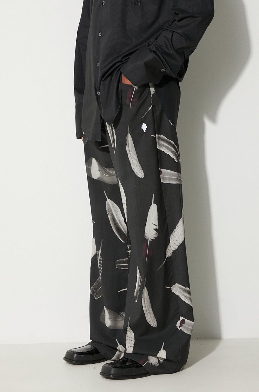 Marcelo Burlon pantaloni de lână Aop Wind Feathers culoarea negru, drept