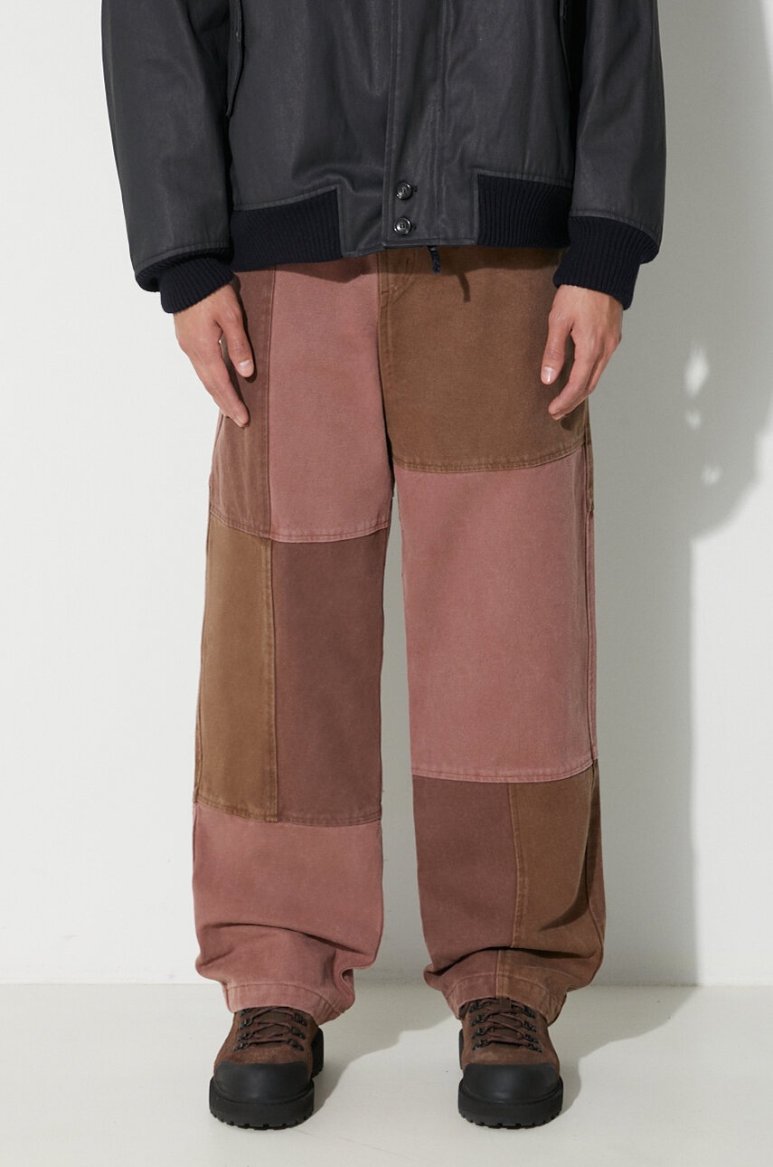Butter Goods pantaloni de bumbac Washed Canvas Patchwork Pants culoarea maro, drept, BGQ3234201