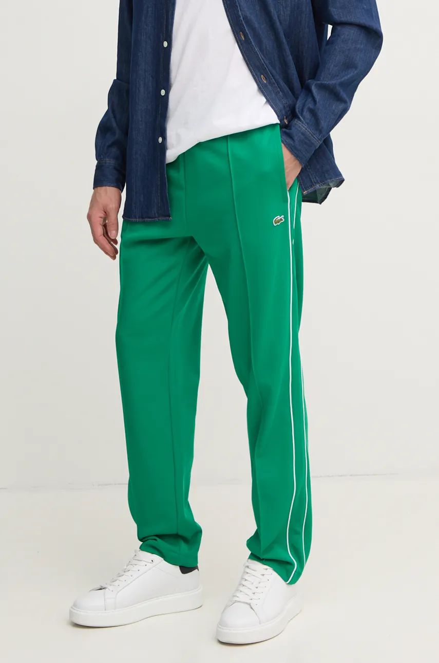 Lacoste pantaloni de trening culoarea verde, neted