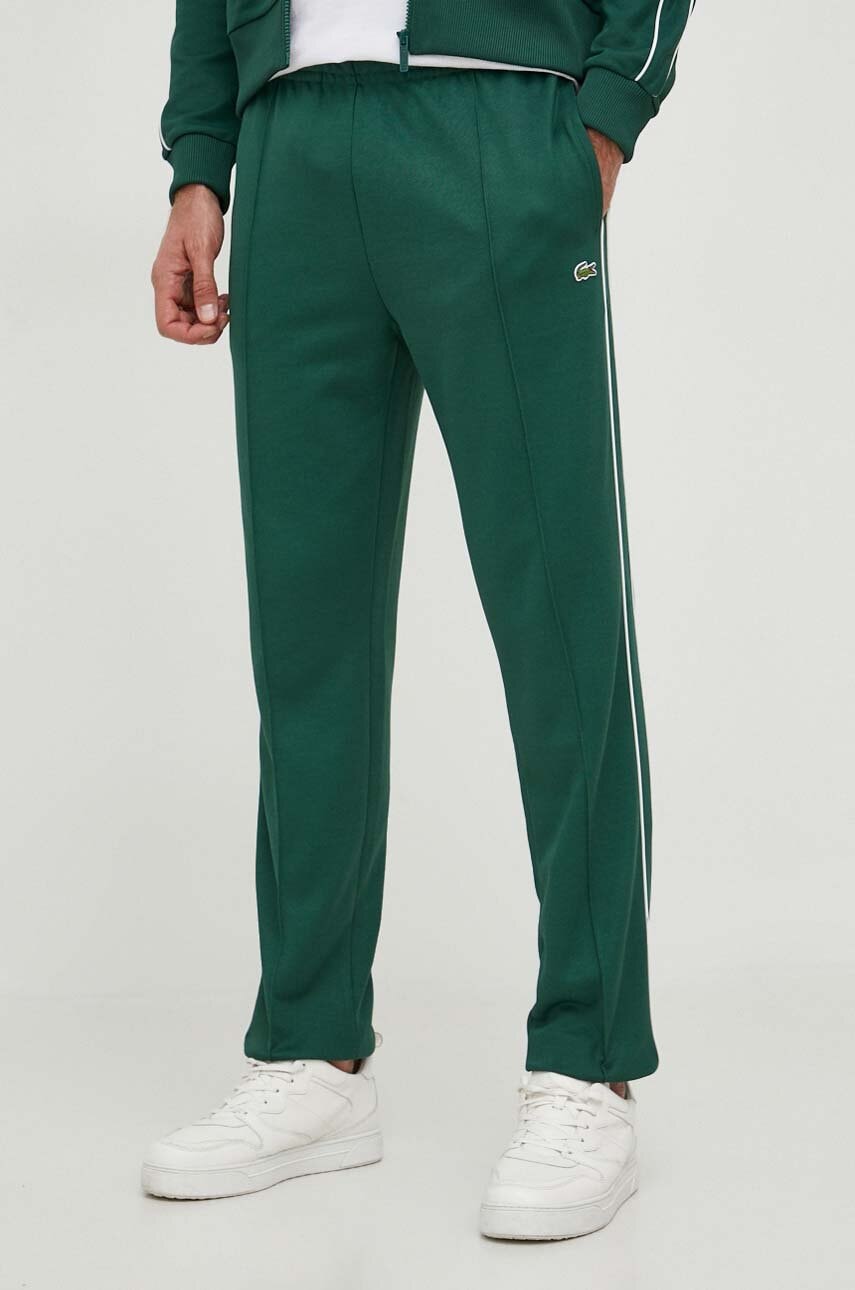 Lacoste pantaloni de trening culoarea verde, neted