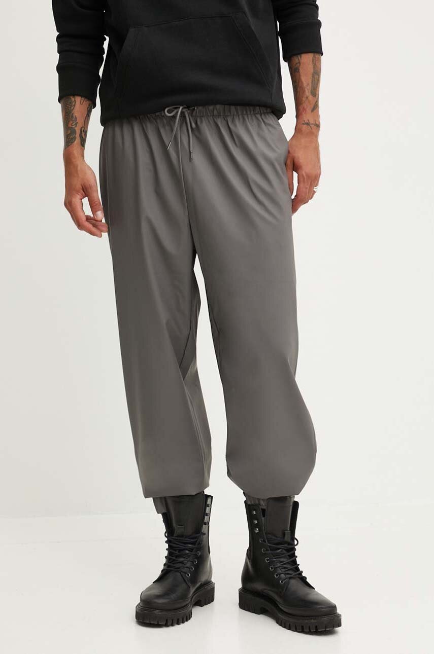 Rains pantaloni culoarea gri, high waist