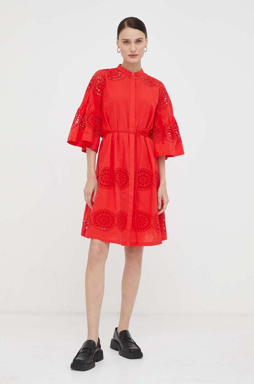 Bruuns Bazaar rochie din bumbac culoarea rosu, mini, oversize