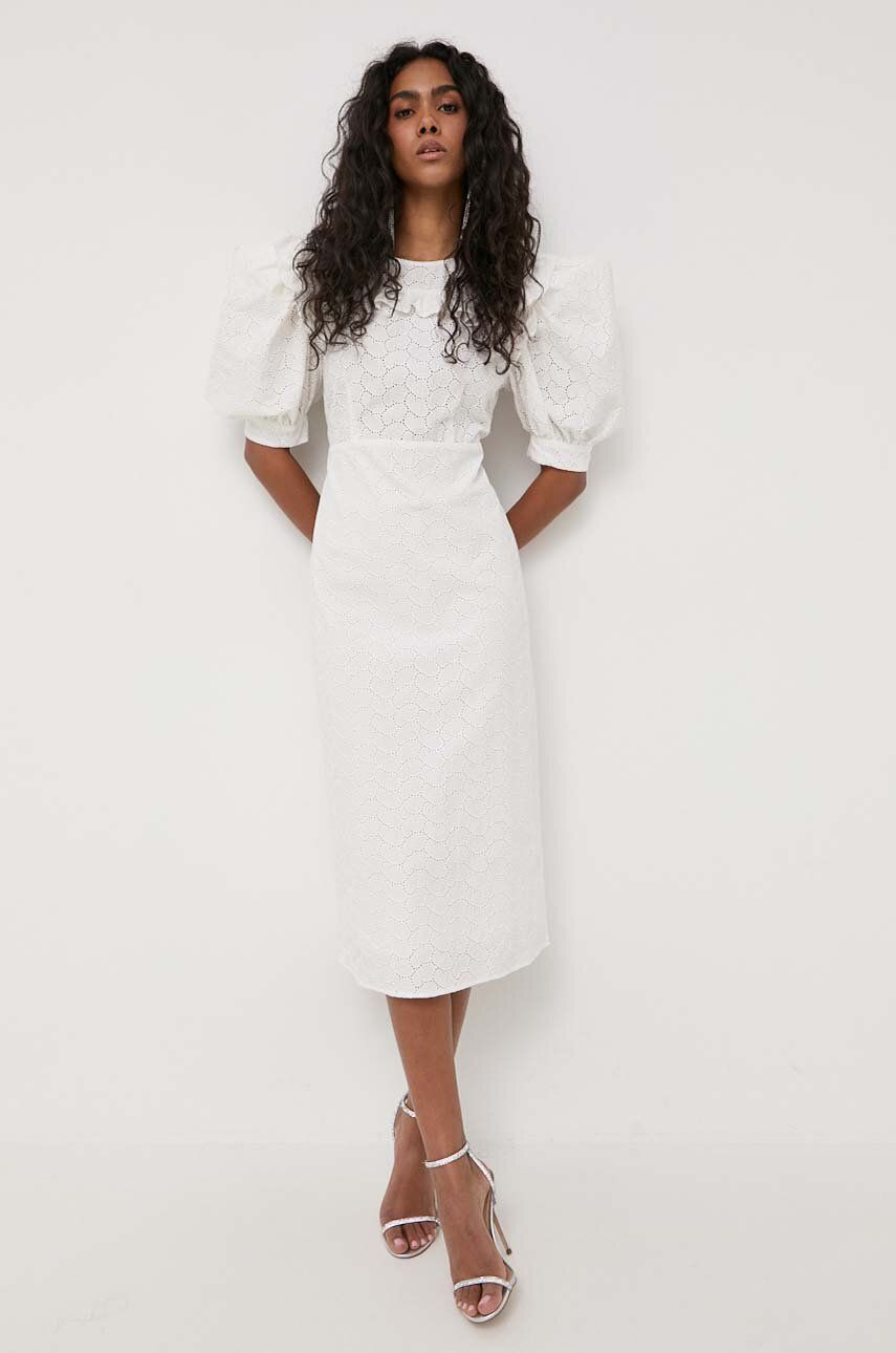 Custommade rochie din bumbac culoarea alb, midi, evazati