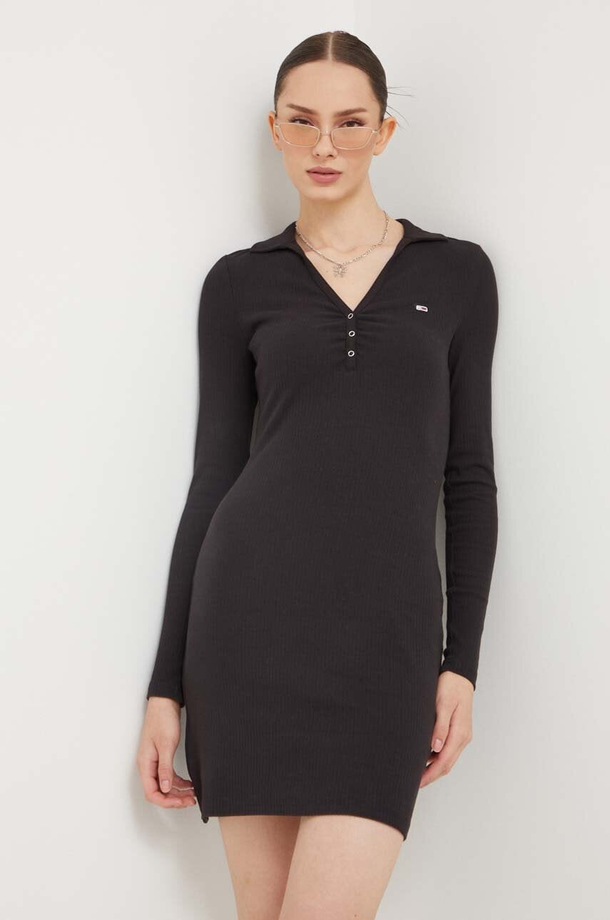 Tommy Jeans rochie culoarea negru, mini, mulata