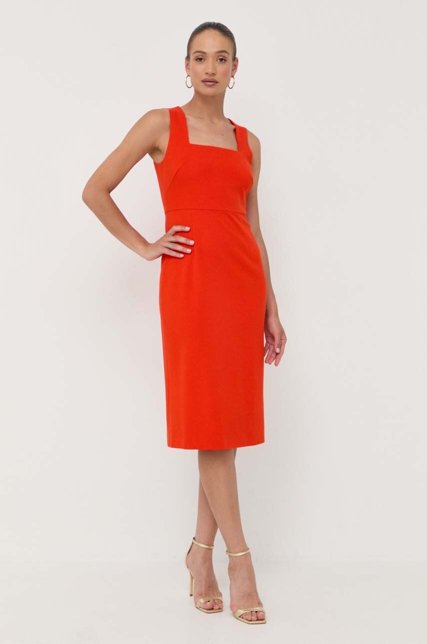 Šaty BOSS oranžová barva, midi - oranžová -  Hlavní materiál: 71 % Viskóza