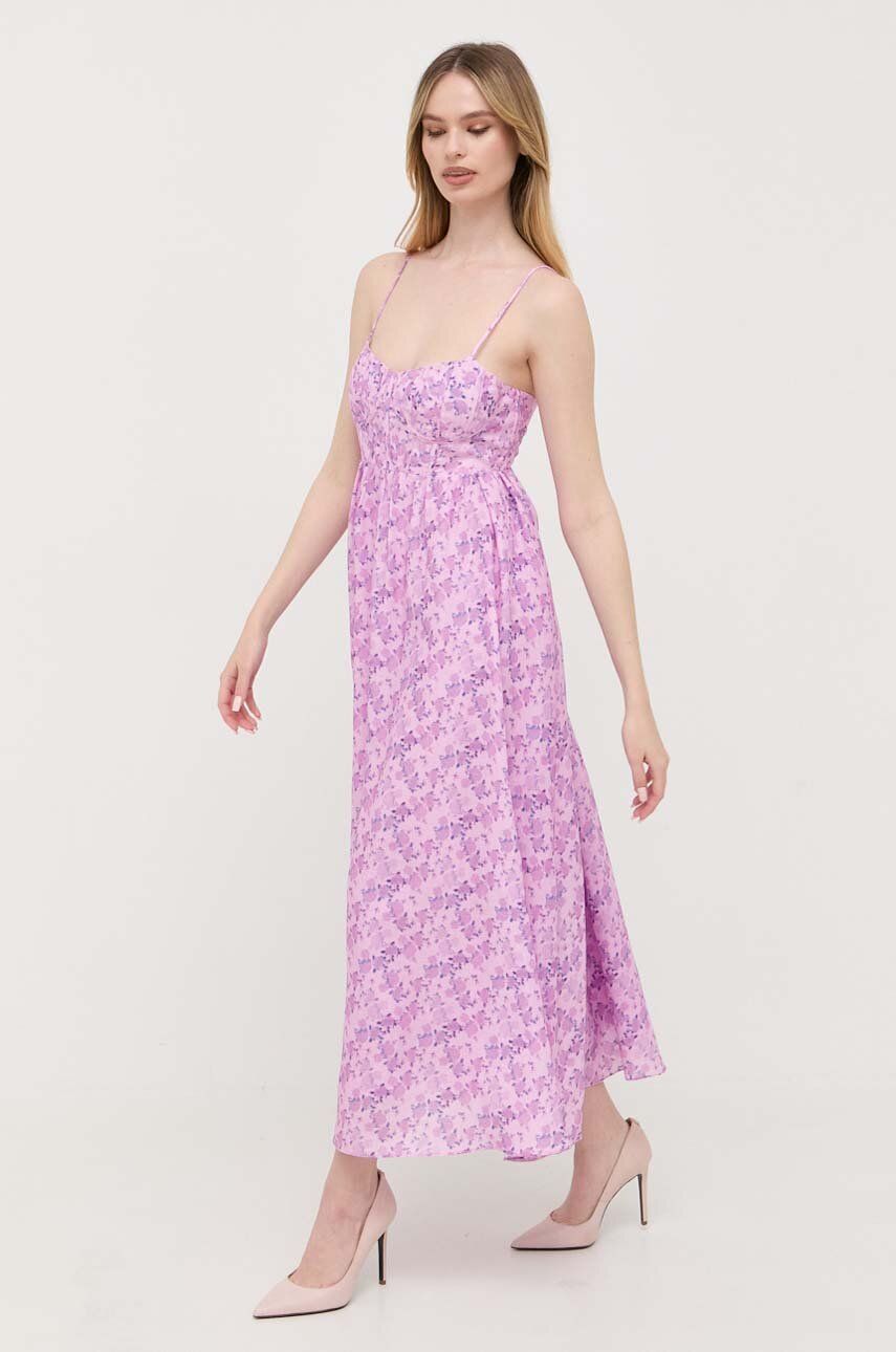 Bardot rochie culoarea violet, maxi, evazati