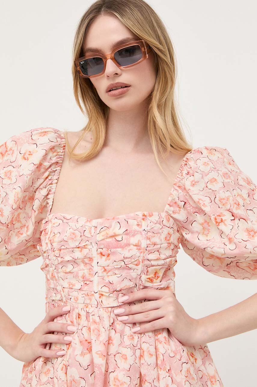 Сукня Bardot колір рожевий mini розкльошена