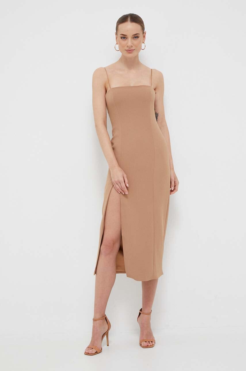 Bardot rochie culoarea bej, midi, mulata