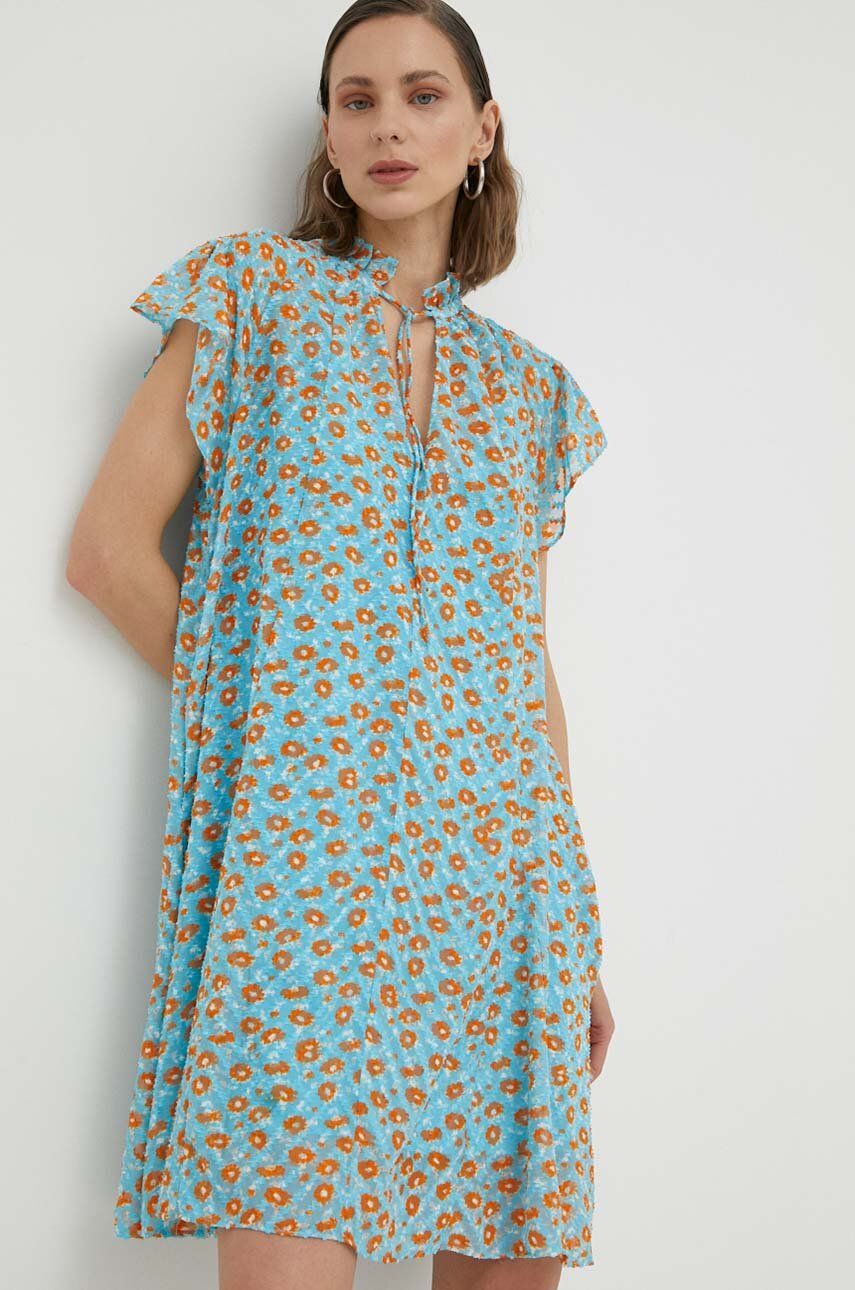 Šaty Samsoe Samsoe mini - modrá -  100 % Recyklovaný polyester