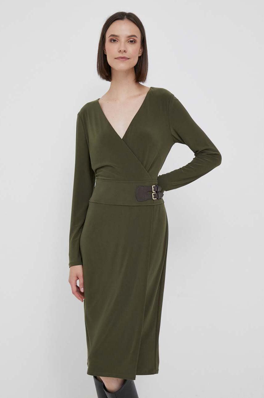 Levně Šaty Lauren Ralph Lauren zelená barva, midi