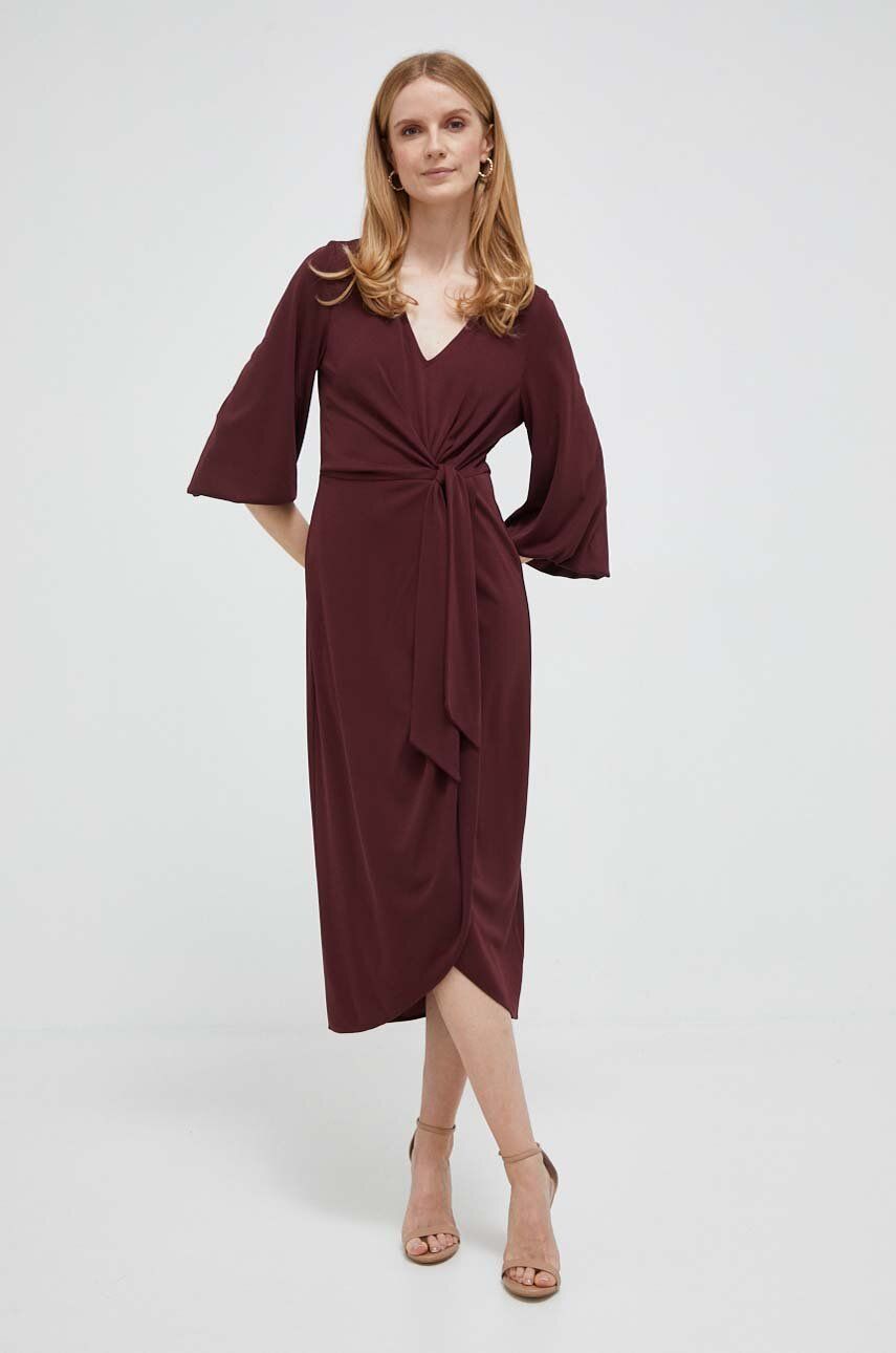 Šaty Lauren Ralph Lauren vínová barva, midi - burgundské -  Hlavní materiál: 94 % Polyester