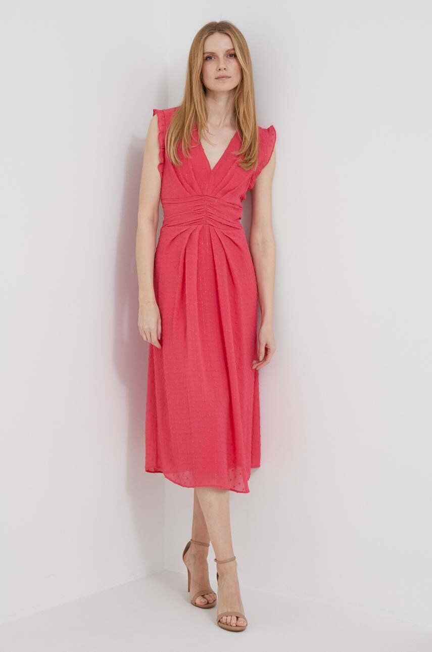 Šaty Dkny růžová barva, midi - růžová -  100 % Polyester