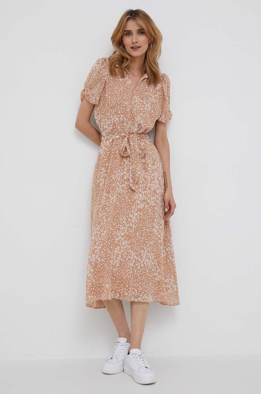 

Сукня Dkny колір бежевий midi розкльошена