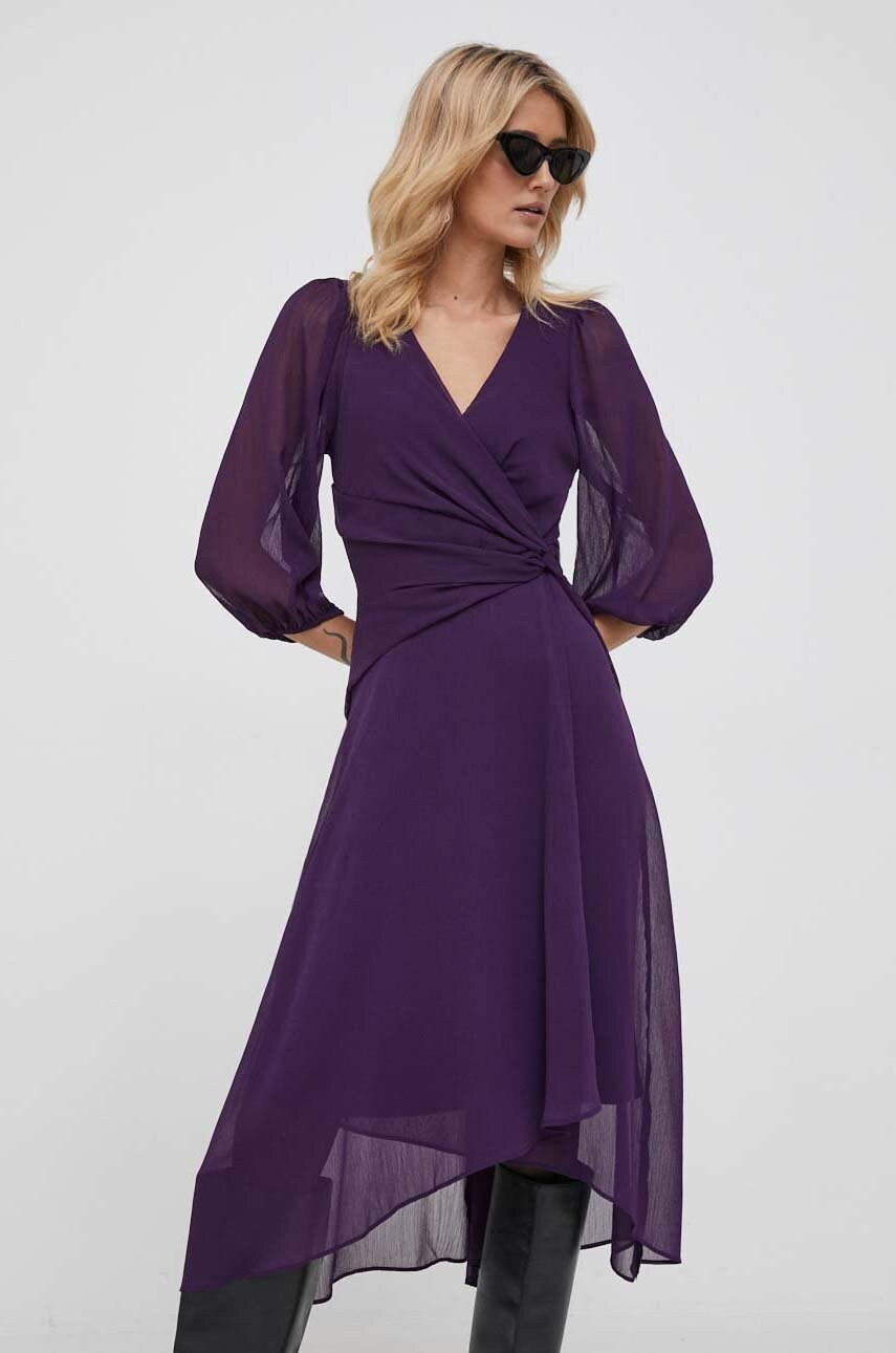 

Платье Dkny цвет фиолетовый midi расклешённая