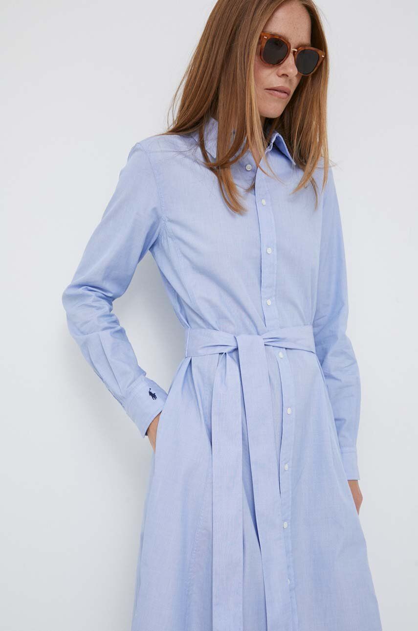 Bavlněné šaty Polo Ralph Lauren midi - modrá -  100 % Bavlna