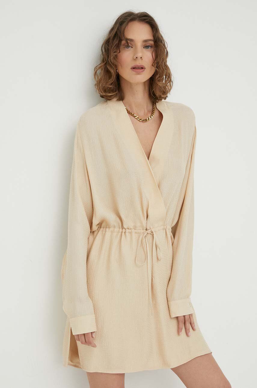 Herskind rochie culoarea bej, mini, dreaptă Herskind rochie culoarea bej, mini, dreaptă