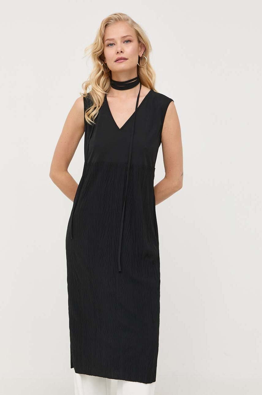 Max Mara Leisure rochie culoarea negru, midi, evazati