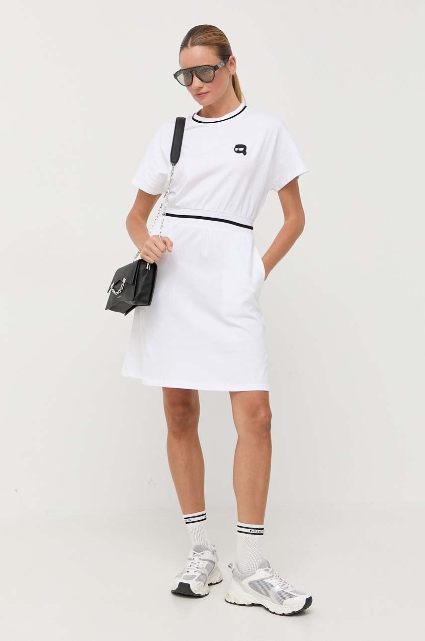 Bavlněné šaty Karl Lagerfeld bílá barva, mini - bílá -  100 % Organická bavlna