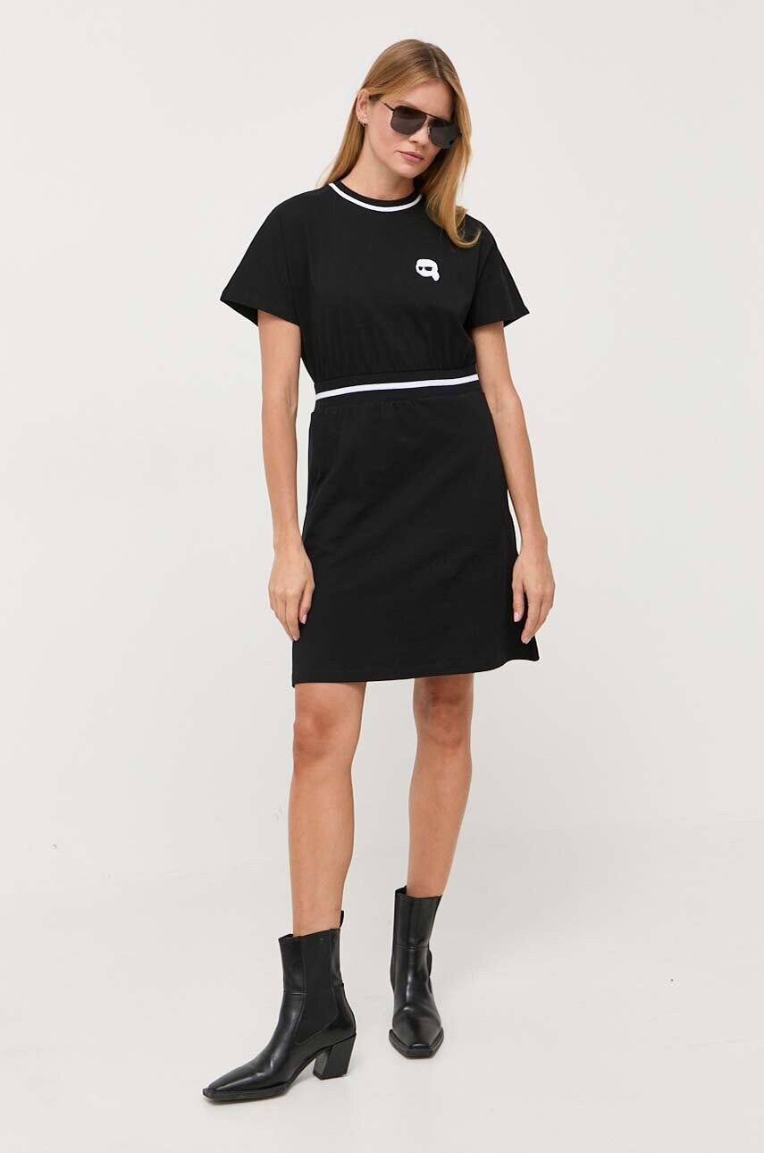 

Хлопковое платье Karl Lagerfeld цвет чёрный mini расклешённая