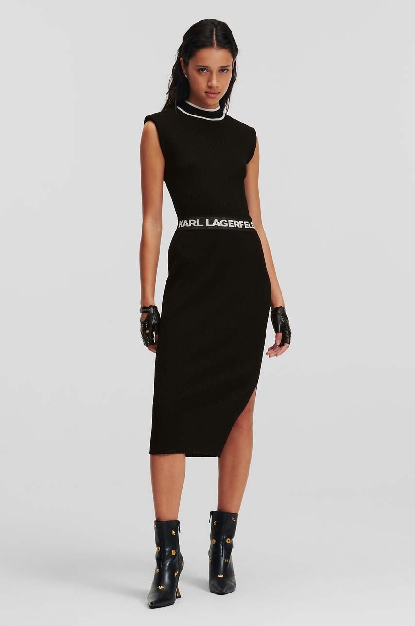 Karl Lagerfeld rochie culoarea negru, midi, mulata