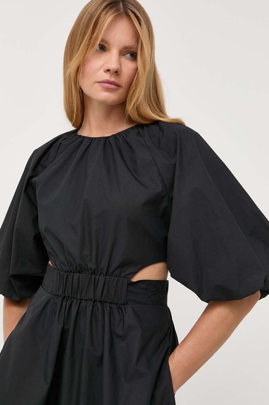 Bavlněné šaty Karl Lagerfeld černá barva, midi - černá -  100 % Bavlna
