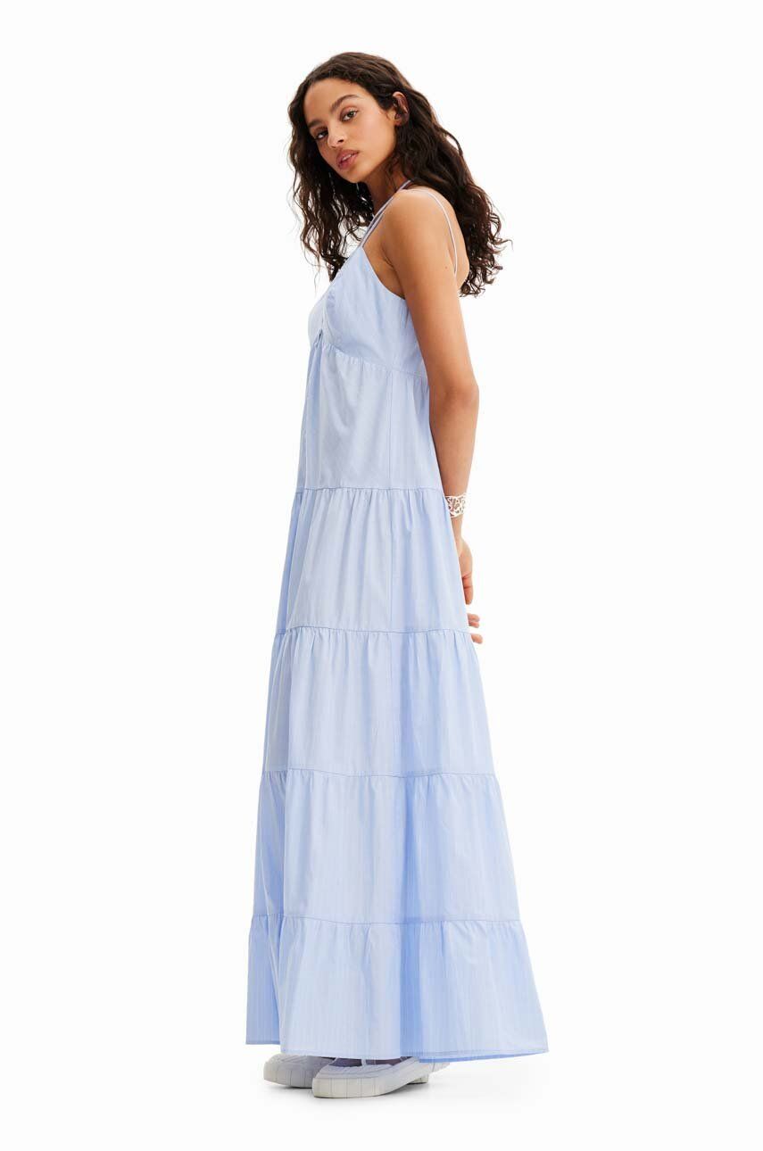 Bavlněné šaty Desigual midi - modrá -  100 % Bavlna